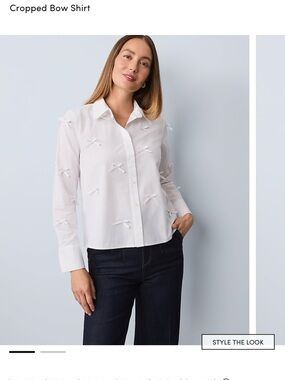 Ann Taylor | White Bow Cropped Button Down | 3D Appliqué Bows